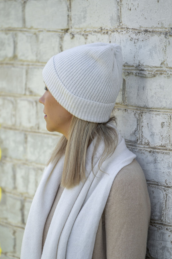 White fisherman beanie hat