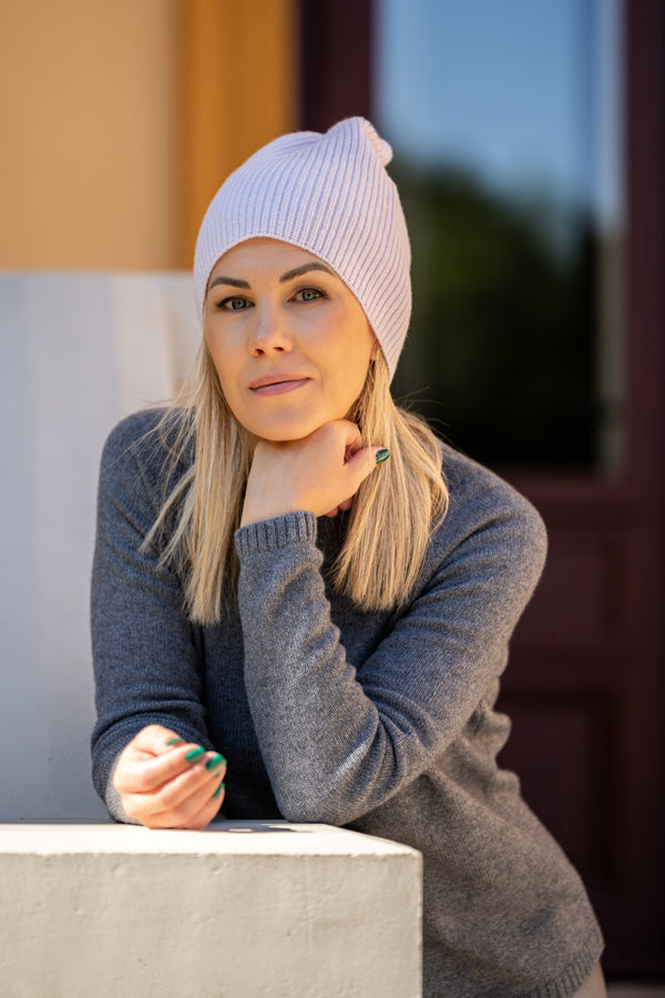 Powder pink fisherman beanie hat