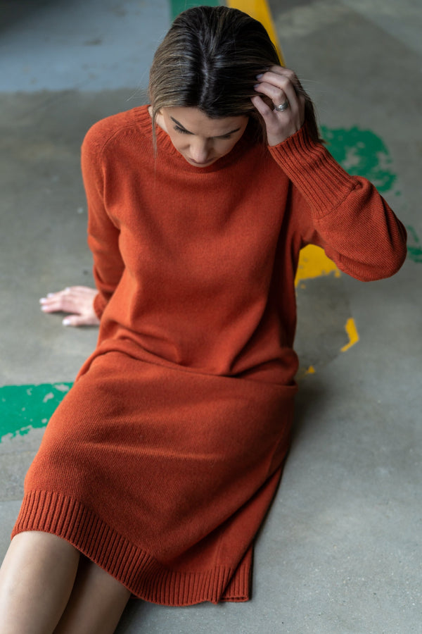 Terracotta knitted midi dress