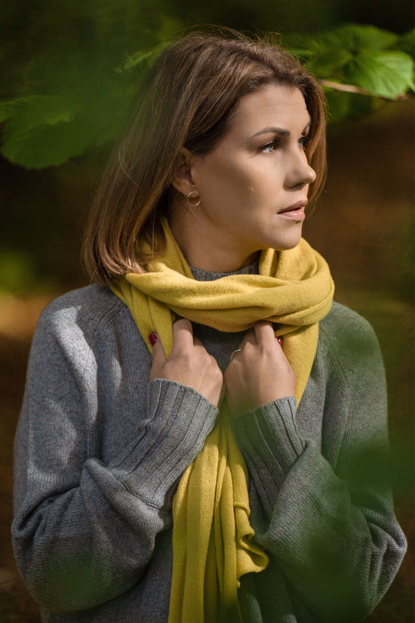 Chartreuse green light silk, cashmere and merino wool scarf