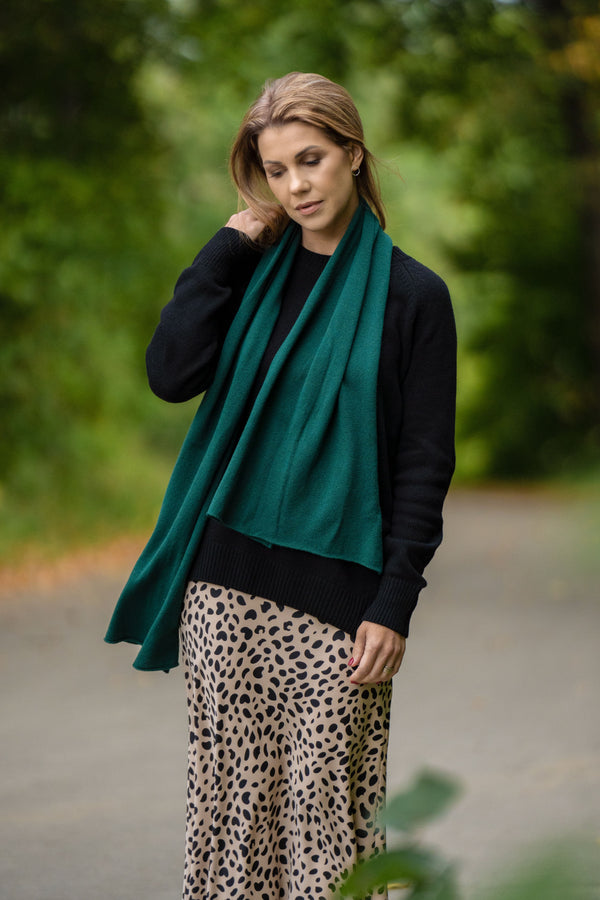 Green light silk, cashmere and merino wool scarf