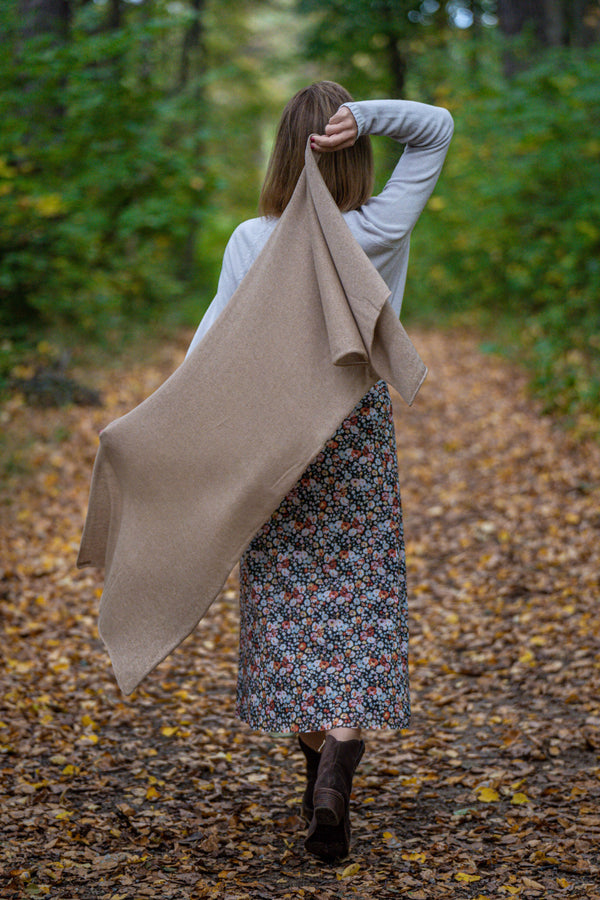 Beige light silk, cashmere and merino wool scarf