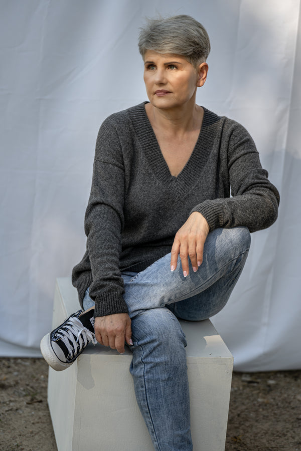 Graphite grey V-neck sweater