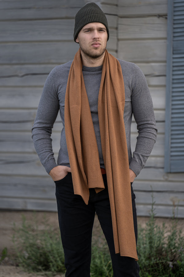 Mustard brown merino wool shawl