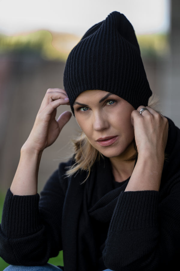 Black fisherman beanie hat