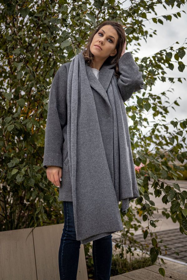 Gray merino wool shawl