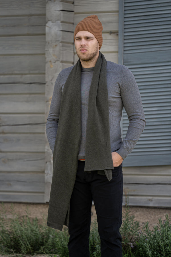 Olive green merino wool shawl