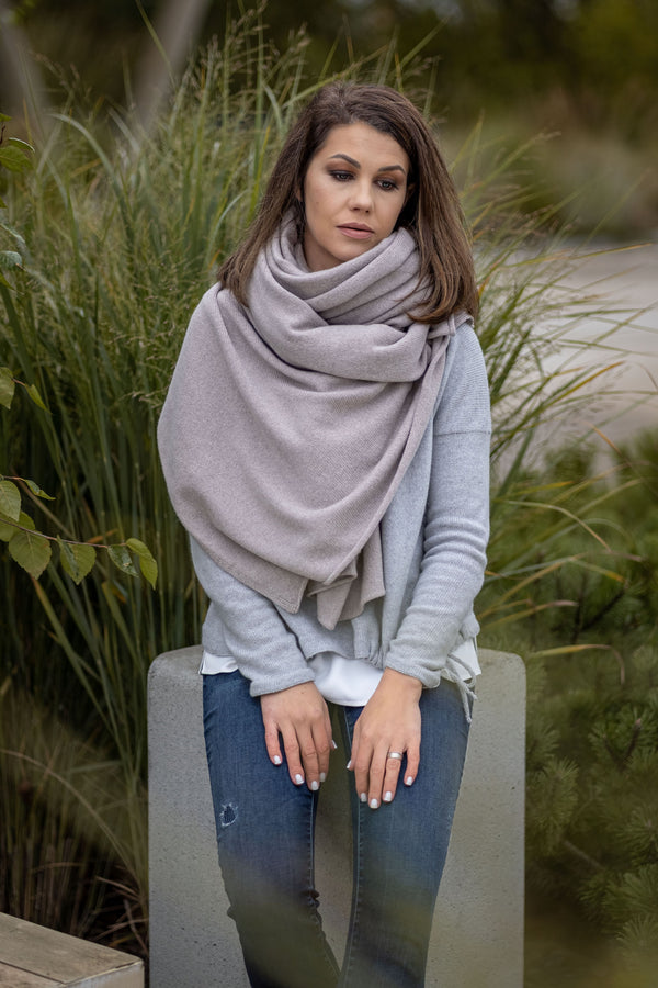 Big beige merino wool blanket scarf